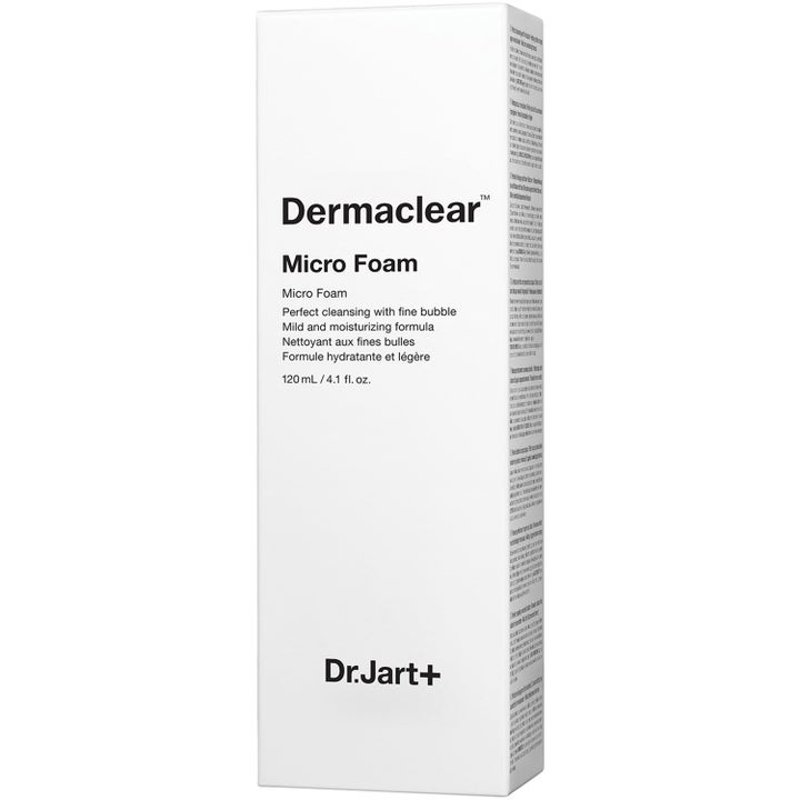 Dr.Jart+ Dermaclear Micro Foam 120 ml skumrengöring i vit ytterförpackning som ger en mild rengöring.