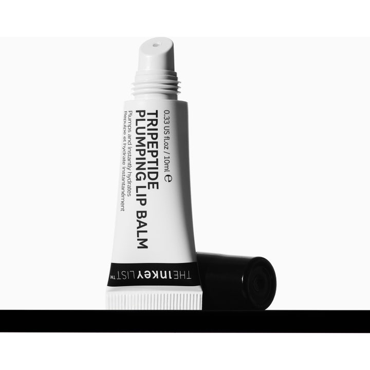 The INKEY List Tripeptide Plumping Lip Balm 10 ml utfyllnad i tub med ytterförpackning och före efterbilder