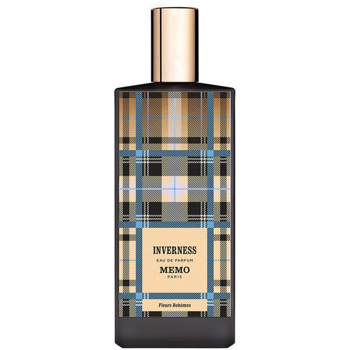 Memo Paris Inverness Eau de Parfum 75 ml eleganta niche parfymer i mönstrad flaska med blått rutmönster och guldkork