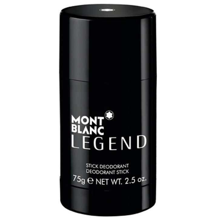 Montblanc Legend 75g premium deodorant i svart stick-format med vit text som ger en maskulin Montblanc herrparfym.
