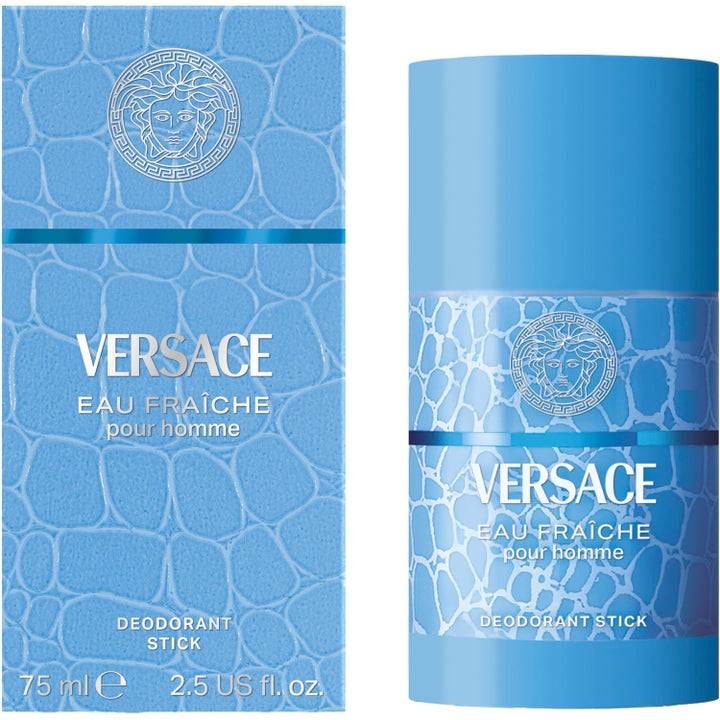 Versace Eau Fraiche Deostick 75 ml herrdeodorant i ljusblå mönstrad hylsa och box som ger en uppfriskande känsla.