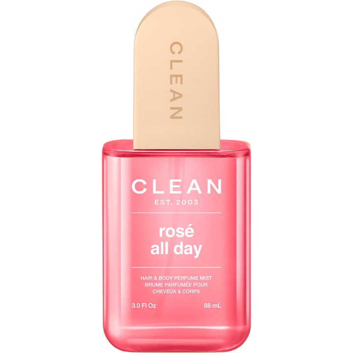 Clean Rosé All Day Hair & Body Perfume Mist 88 ml uppfriskande body mist i en rosa genomskinlig flaska med beige lock