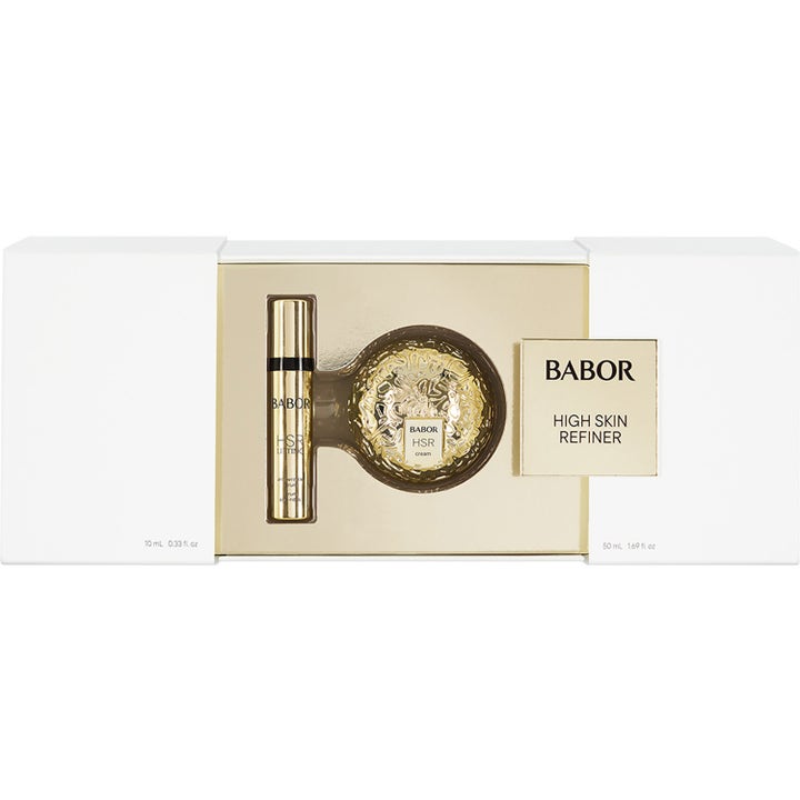 Babor HSR High Skin Refiner 50 ml och 10 ml uppstramande hudvårdsset med guldskimrande burk och hylsa i vit ask