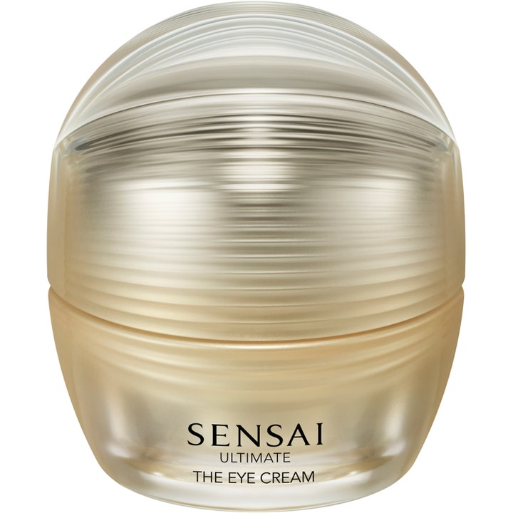 Sensai Ultimate The Eye Cream 15 ml lyxig ögonkräm mot påsar i en elegant guldfärgad och räfflad rund glasburk