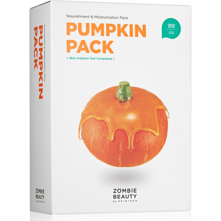 Zombie Beauty Pumpkin Pack återfuktande näringsmask i vit box med en bild av en pumpa täckt av gyllene honung.