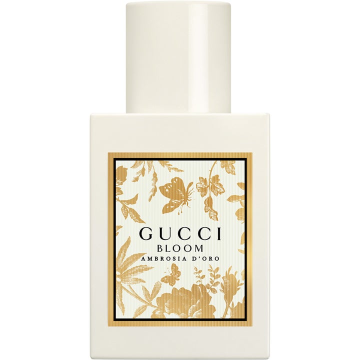 Gucci Bloom Ambrosia d'Oro Parfum 30 ml blommig parfym dam i krämfärgad flaska med guldmönstrad etikett