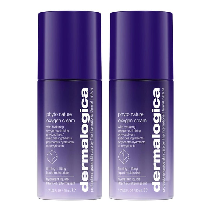 Dermalogica Phyto Nature Oxygen Cream 50 ml återfuktande ansiktskräm som ger fasthet i två lila pumpflaskor.