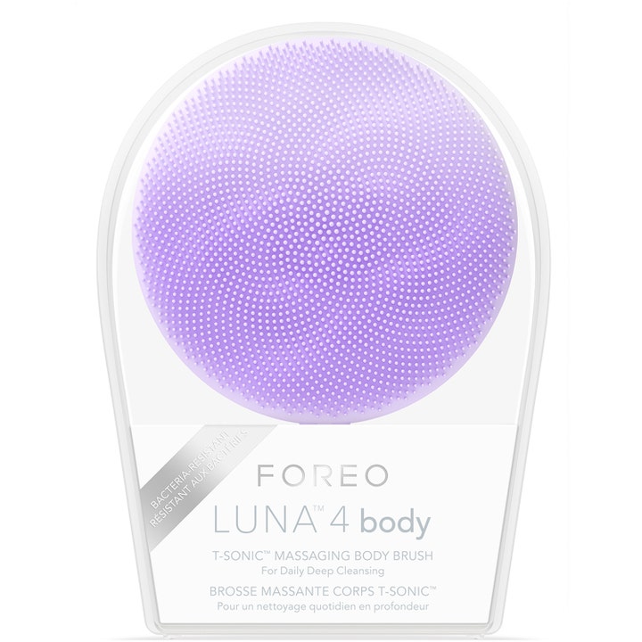 FOREO LUNA 4 body Lavender 1 st silikon massageborste för kroppen i genomskinlig förpackning