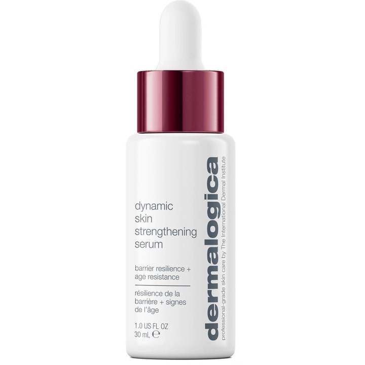 Dermalogica Dynamic Skin Strengthening Serum 30 ml hudstärkande anti-age hudbarriär i vit flaska med röd metallic-kork