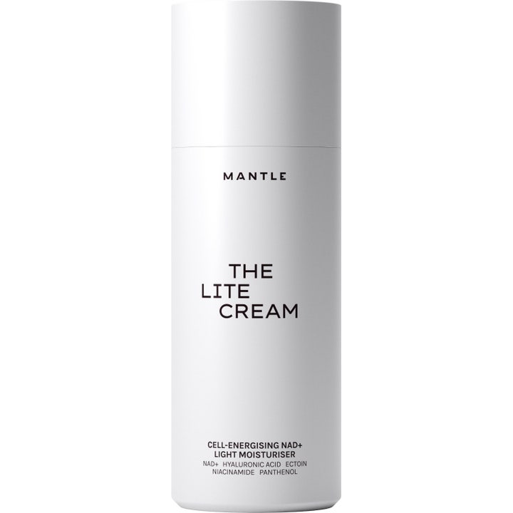 Mantle The Lite Cream cellförnyande dagkräm hyaluronsyra i en vit minimalistisk cylinderformad flaska