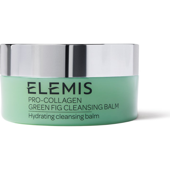 Elemis Pro-Collagen Green Fig Cleansing Balm 100 g i grön burk med silverlock ger en mjukgörande rengöring.