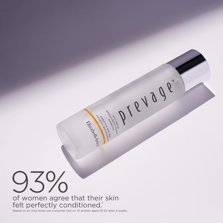 Elizabeth Arden Prevage Anti-Aging Essence 150 ml anti aging essence i frostad flaska med silverkork och texten 93%.
