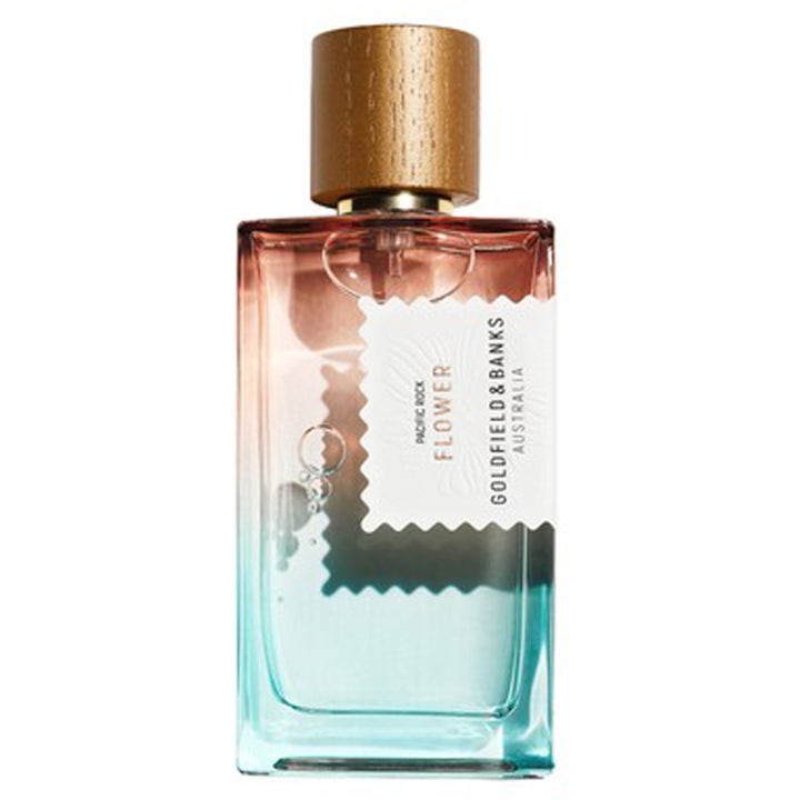 Goldfield & Banks Pacific Rock Flower 100ml parfym i rektangulär glasflaska med blåorange gradient och träkork