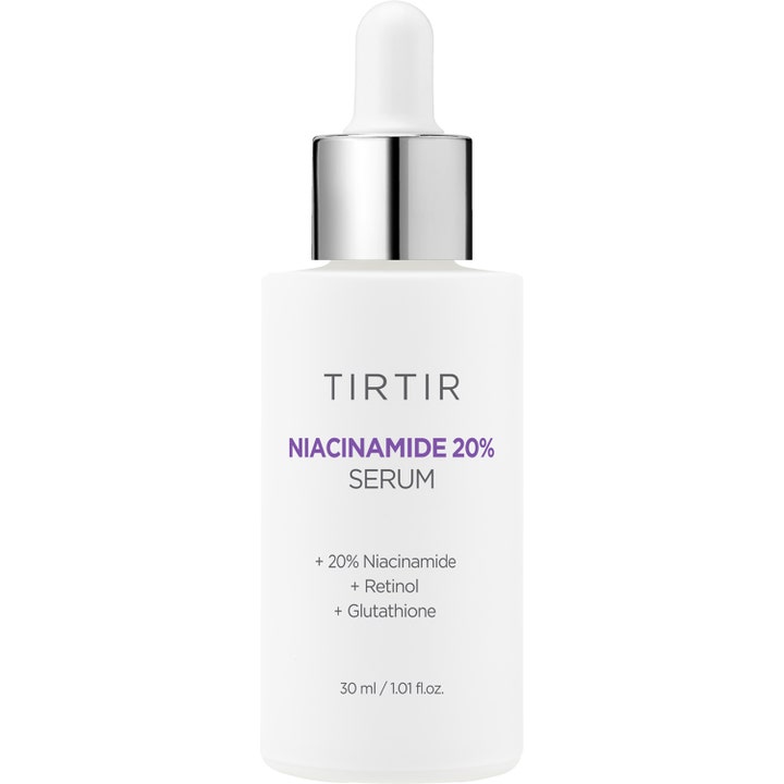 TIRTIR Niacinamide 20% Serum 30 ml lystergivande niacinamid serum i en vit flaska med silverfärgad pipett