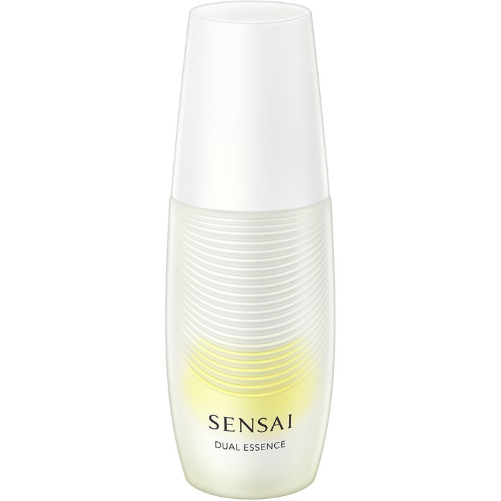 Sensai Dual Essence 30ml anti age dual behandling för ansiktsglöd i en vit frostad flaska med räfflad yta