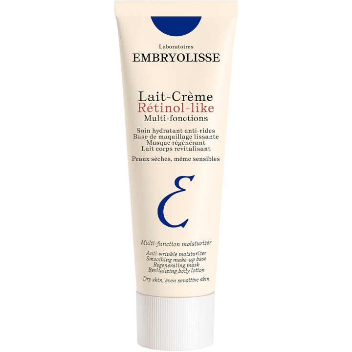 Embryolisse Lait-Crème Rétinol-like anti-wrinkle fuktkräm i en beige tub med blå detaljer och vit räfflad kork.