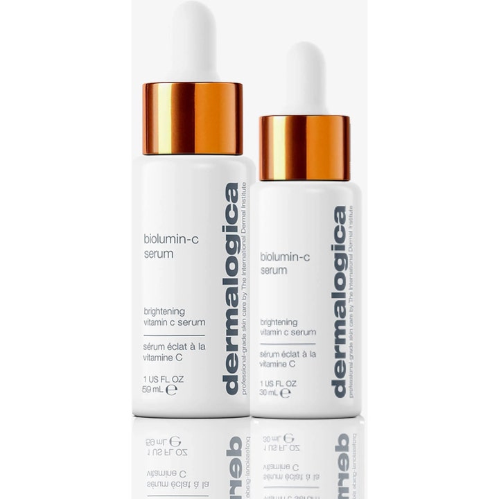 Dermalogica Biolumin-C Serum 59 ml lysterivande vitamin c serum i två vita flaskor med orangea detaljer.