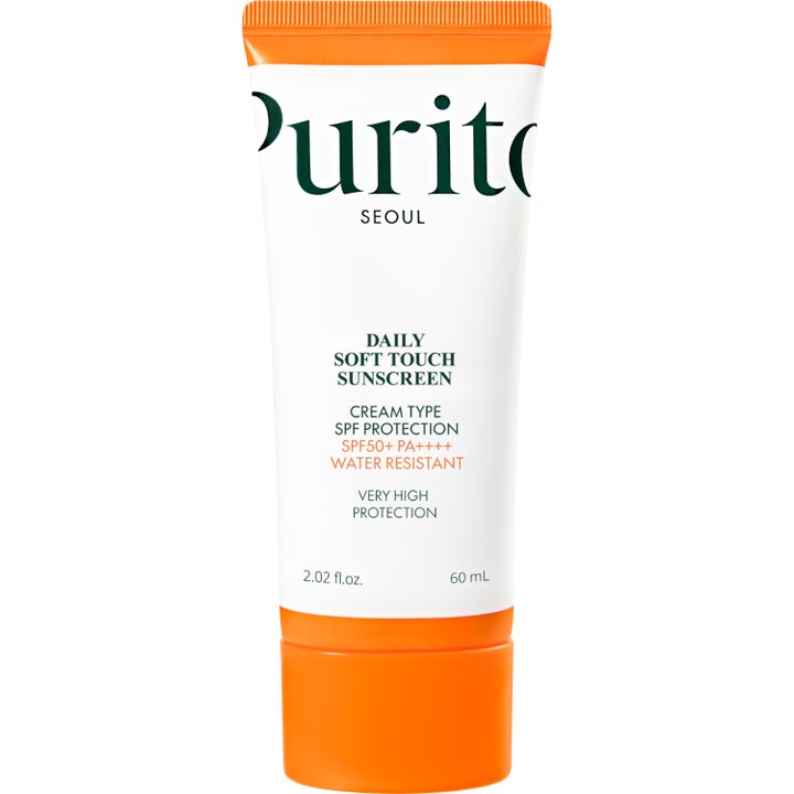 Purito Seoul Daily Soft Touch Sunscreen 60 ml daglig solkräm ansikte med ceramider hudvård i vit tub med orange lock