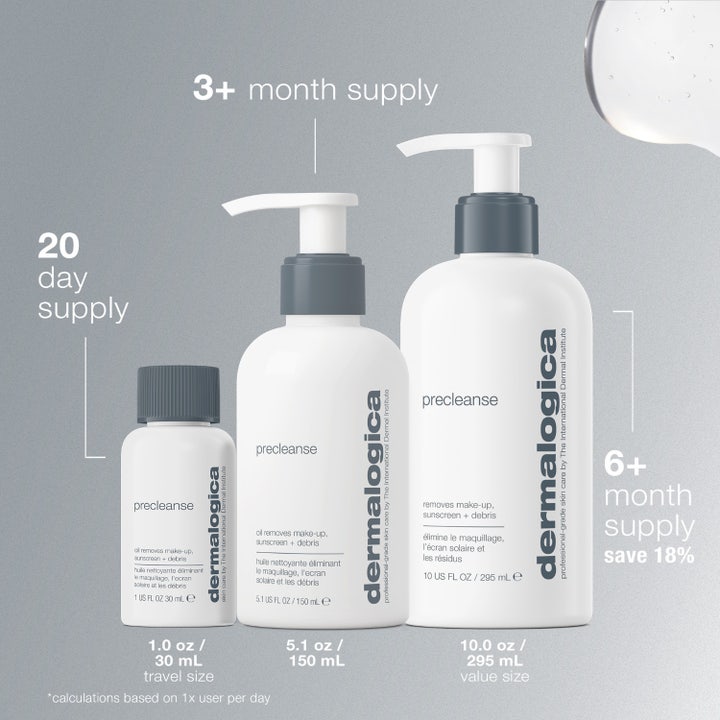 Dermalogica PreCleanse 295 ml rengöringsolja i vit plastflaska med pump som effektivt löser upp smink.