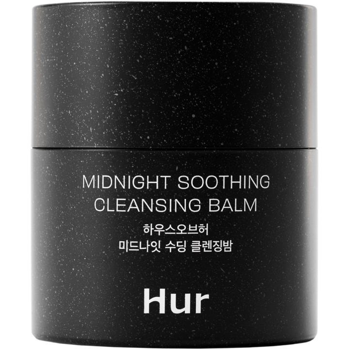 House of Hur Midnight Soothing Cleansing Balm lugnande rengöringsbalsam i en svart melerad burk.