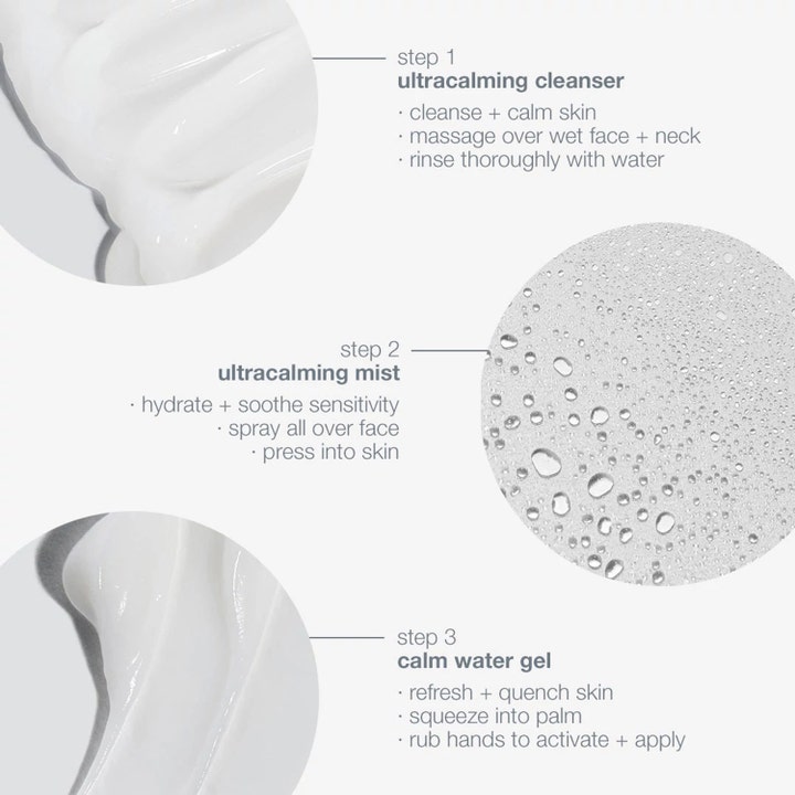 Dermalogica Sensitive Skin Rescue Kit lugnande hudvård med vit krämig textur och vattendroppar