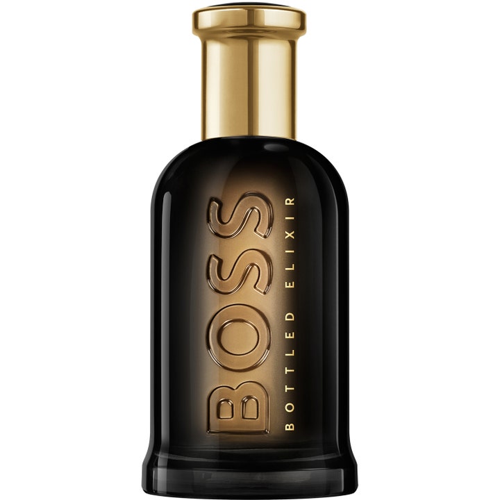 Hugo Boss Bottled Elixir 100 ml träig parfym herr i en svart glasflaska med guldlock och bärnstensfärg