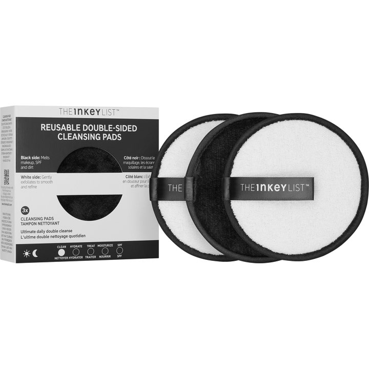 The INKEY List Reusable Cleansing Pads 3 st miljövänlig rengöringspad för ansiktet med dubbelsidiga svartvita pads.