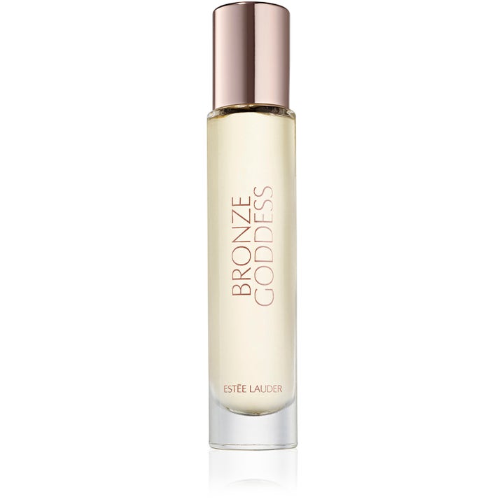 Estée Lauder Bronze Goddess Eau Fraiche 10 ml parfym i smal glasflaska med roséguldfärgat lock och ljusgul vätska