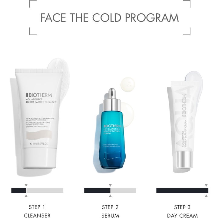 Biotherm Aquasource Hydra Barrier Cream 30 ml återfuktande dagkräm i vit tub som steg tre i en hudvårdsrutin