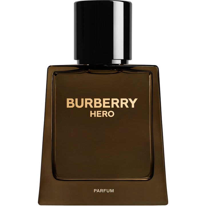 Burberry Hero Parfum 50ml träig herrparfym i mörkbrun vinklad glasflaska med svart lock och logotyp i guld