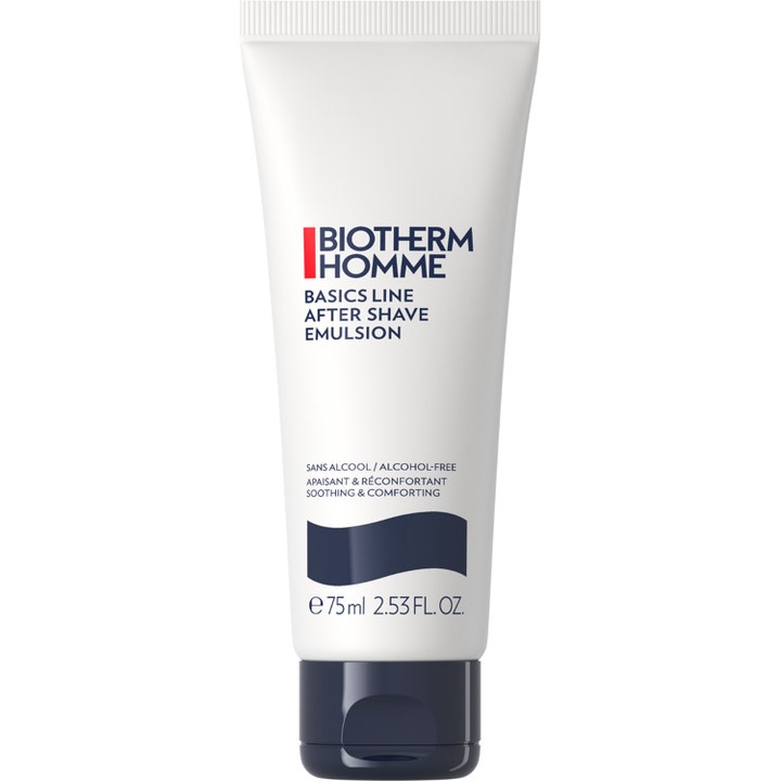 Biotherm Homme Basics Line After Shave Emulsion 75 ml alkoholfri after shave balsam i vit tub med mörkblått lock.