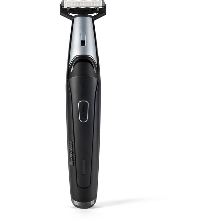 BaByliss elektrisk skäggtrimmer skapar skarpa linjer med sin svarta ergonomiska hylsa och silverfärgade trimhuvud.