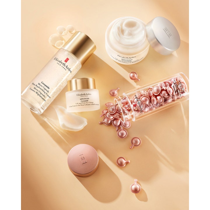 Elizabeth Arden Ceramide Lift & Firm Advanced Eye Cream 15 ml lyftande ögonkräm i burk med guldlock och rosa kapslar