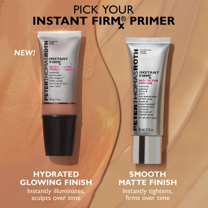 Peter Thomas Roth Instant FIRMx Glow-Filter Priming Serum 30 ml lystergivande primer i tub över skimrande textur