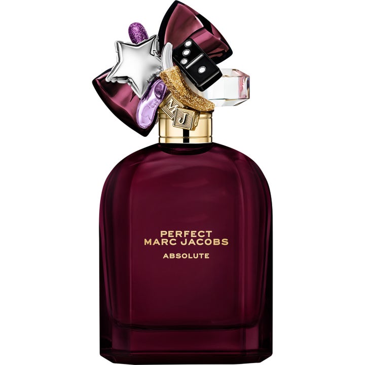 Marc Jacobs Perfect Absolute 100ml edp parfym i mörklila glasflaska med en kork prydd med lekfulla berlocker