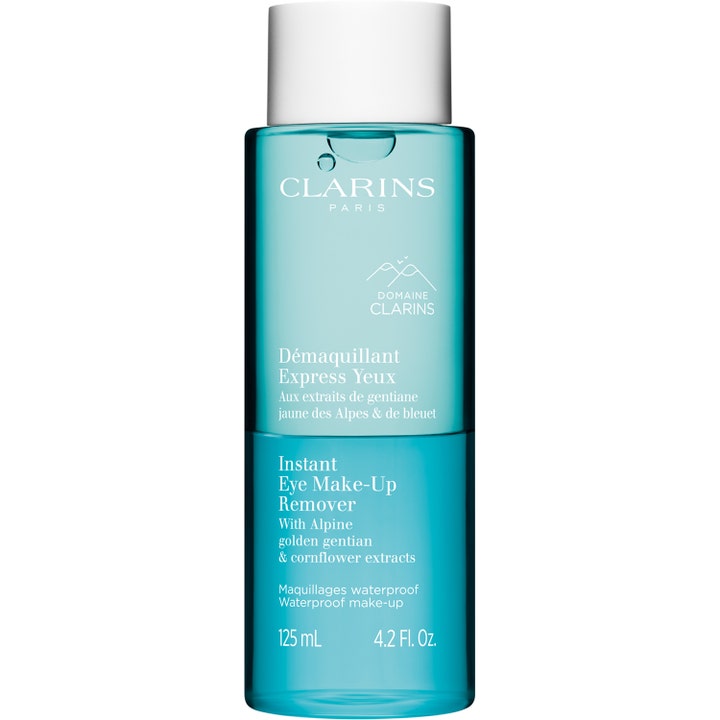 Clarins Instant Eye Make-Up Remover 125 ml ögonrengöring Clarins för vattenfast mascara i blå tvåfasflaska.