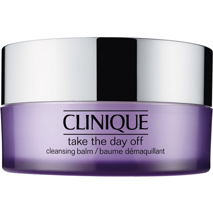 Clinique Take The Day Off Cleansing Balm 125 ml rengöringsbalm i lila burk med silverlock som tar bort smink