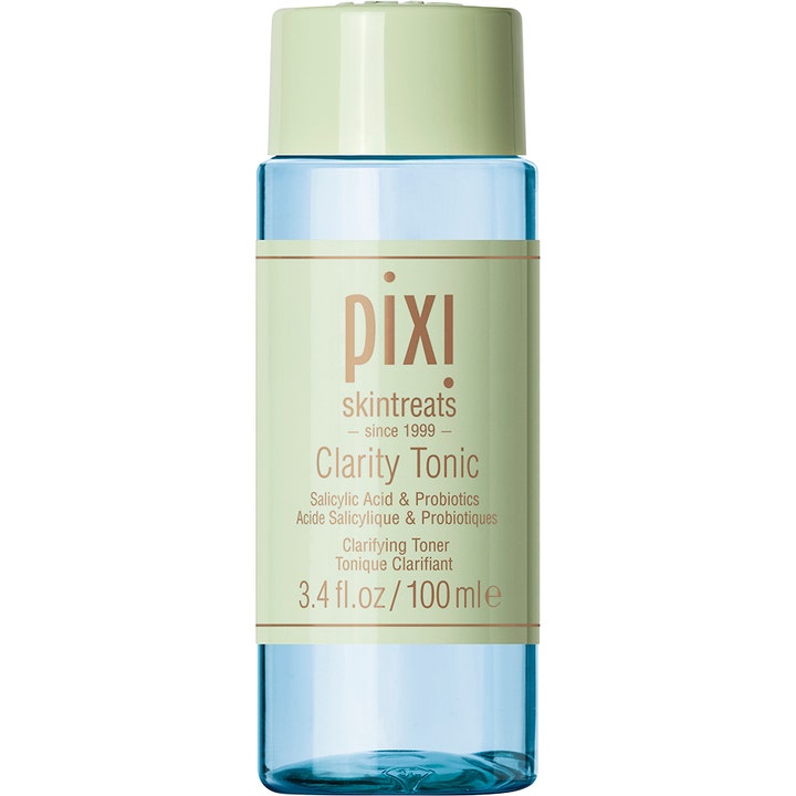 Pixi Clarity Tonic 100 ml tonikum för oren hy ger porminskning med salicylsyra i blå flaska med mintgrönt lock