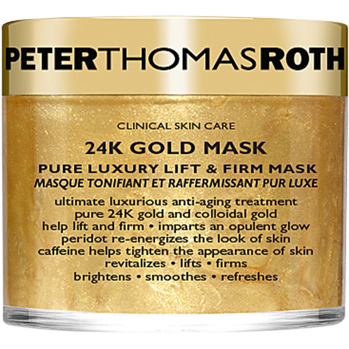 Peter Thomas Roth 24K Gold Mask 24k guld ansiktsmask med lyftande effekt i genomskinlig burk med skimrande guldgel.