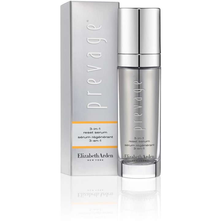 Elizabeth Arden Prevage 3-in-1 Reset Serum 30 ml för ansiktsvård i en lyxig silverflaska med matchande kartong