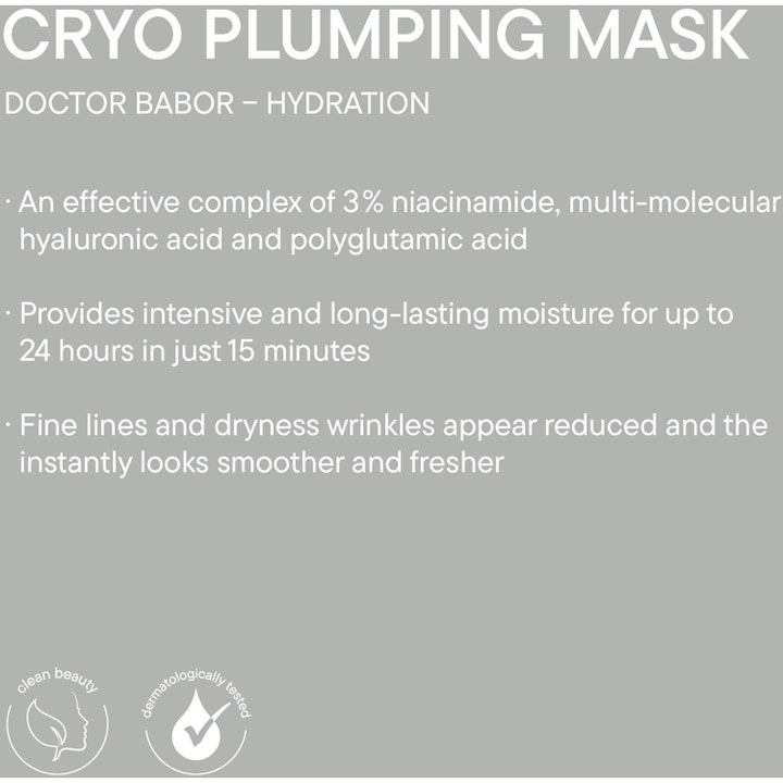 Babor DOC Cryo Plumping Mask 1 st cryo ansiktsmask för återfuktning med 3% niacinamid för anti-age plumpning.