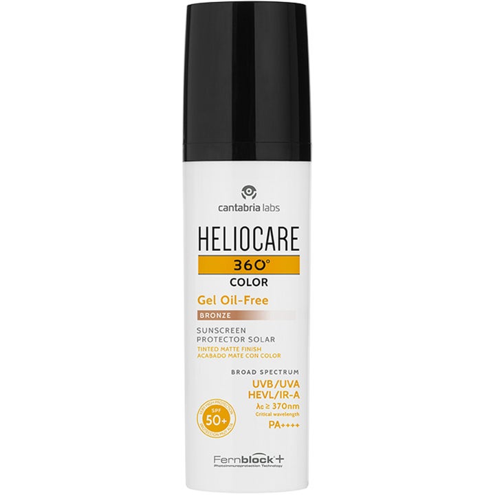 Heliocare 360° Color Gel Oil-Free Bronze 50 ml färgad solkräm spf 50 ger matt finish i vit tub med svart lock