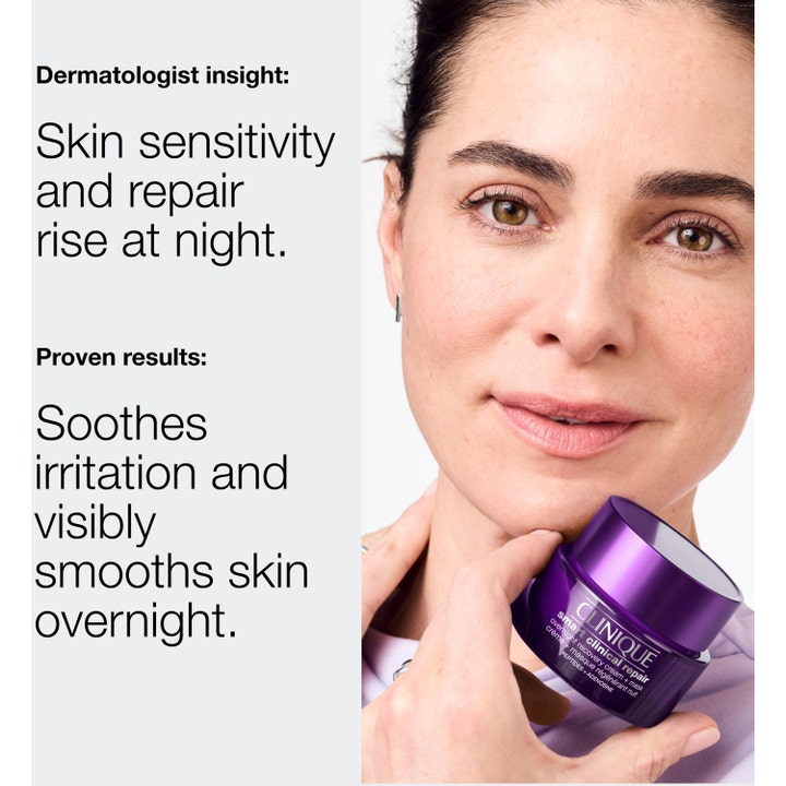 Clinique Smart Clinical Repair 50 ml nattkräm för hudreparation i lila burk lugnar och ger synligt jämnare hud.
