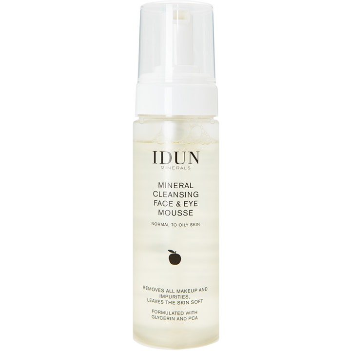 IDUN Minerals Mineral Cleansing Face & Eye Mousse 150 ml rengörande mousse som tar bort smink i klar flaska med vit pump