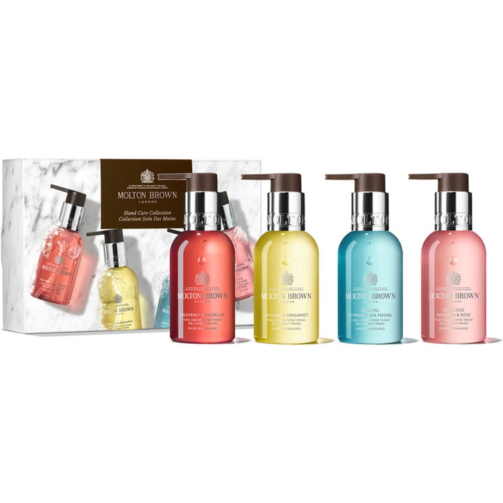 Molton Brown Hand Care Collection 4x100ml molton brown handtvål set i ett presentset med marmormönstrad ask och färgglada flaskor.