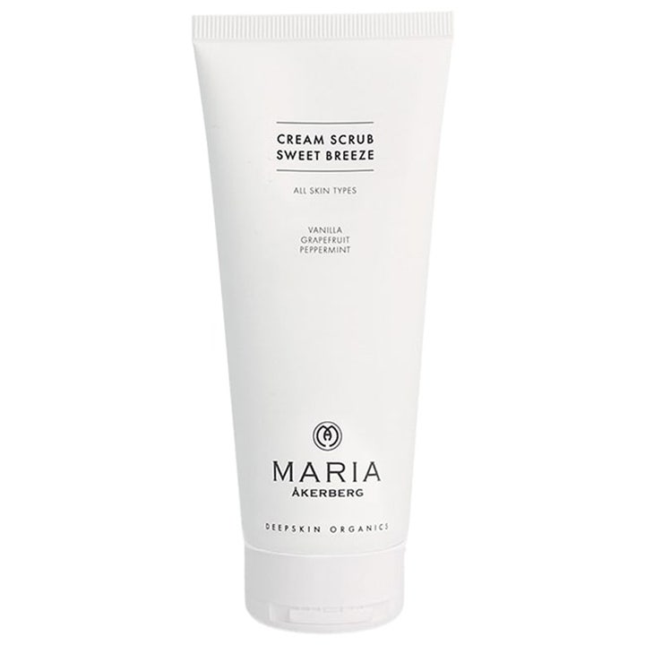 Maria Åkerberg Cream Scrub Sweet Breeze exfolierande kroppsskrub som ger lyster i en vit plasttub med svart text