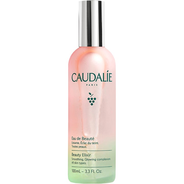Caudalie Beauty Elixir 100ml ansiktsmist för alla hudtyper ger ansiktsglöd behandling i frostad glasflaska med silverkork
