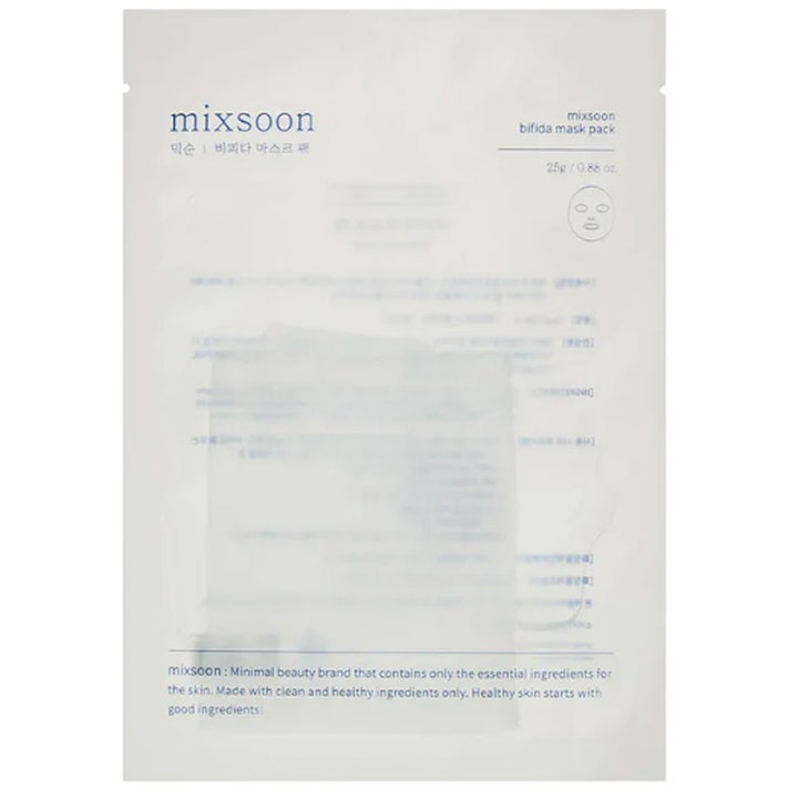 Mixsoon Bifida Mask Pack 25g intensivt återfuktande sheet mask i vit minimalistisk förpackning med blå text