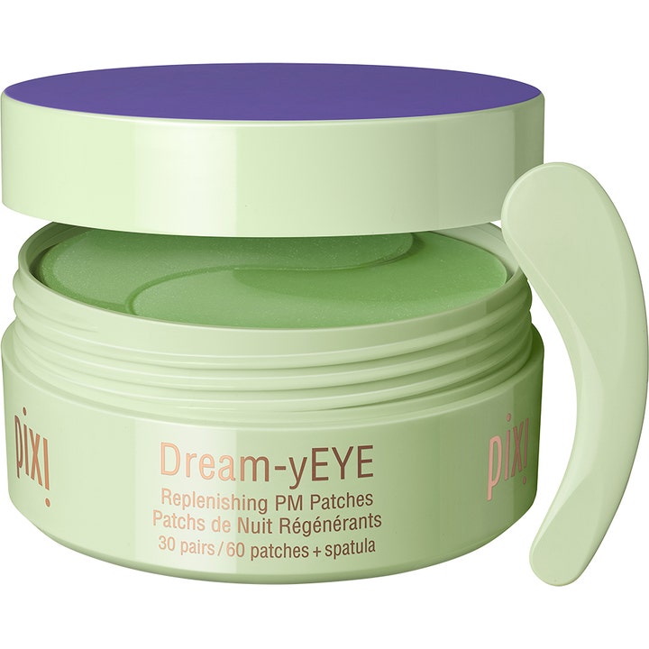 Pixi Dream-y eye patches 60 st återfuktande pixi ögonmask i ljusgrön burk med skimrande gröna patches och spatel