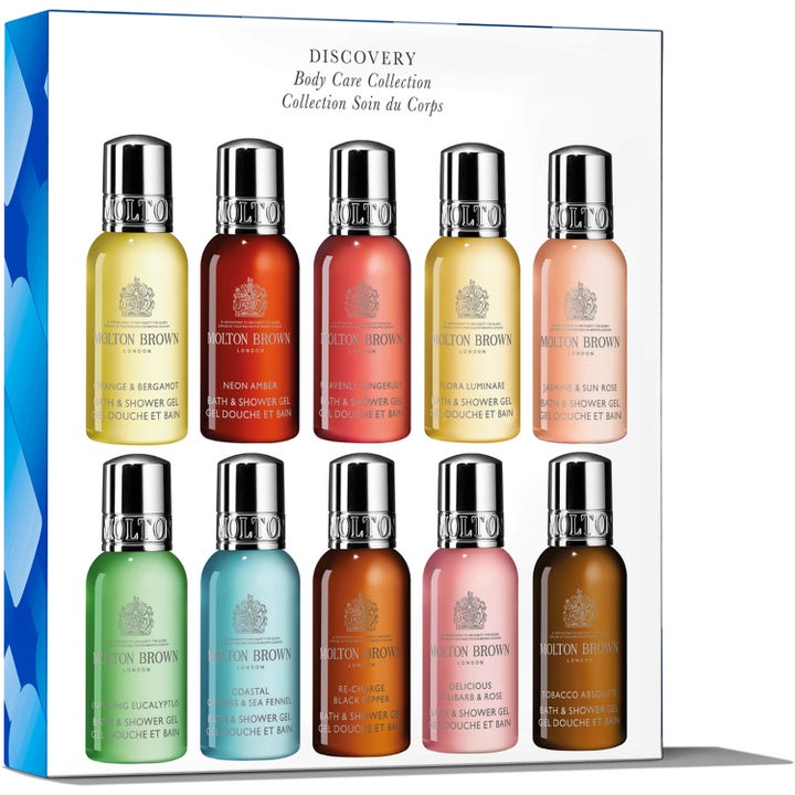 Molton Brown Discovery Body Care Collection 10 x 30 ml lyxdusch i ett parfymset badprodukter med tio färgglada flaskor